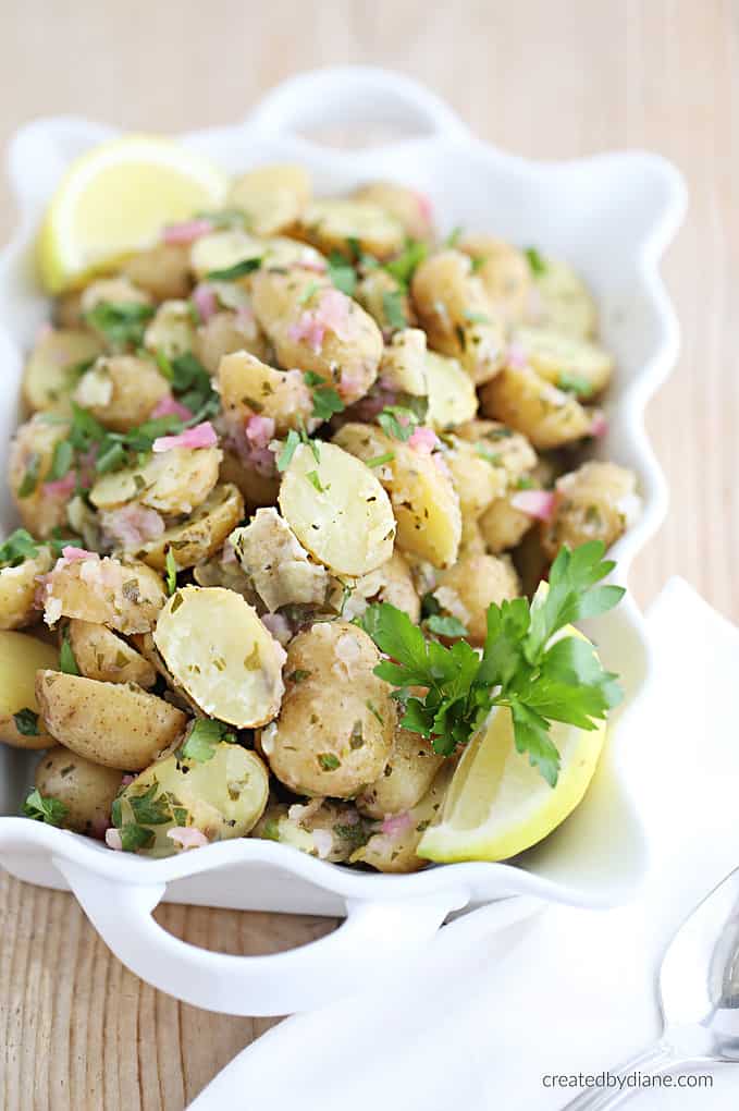Greek no-mayo Lemon Potato Salad Recipe createdbydiane.com