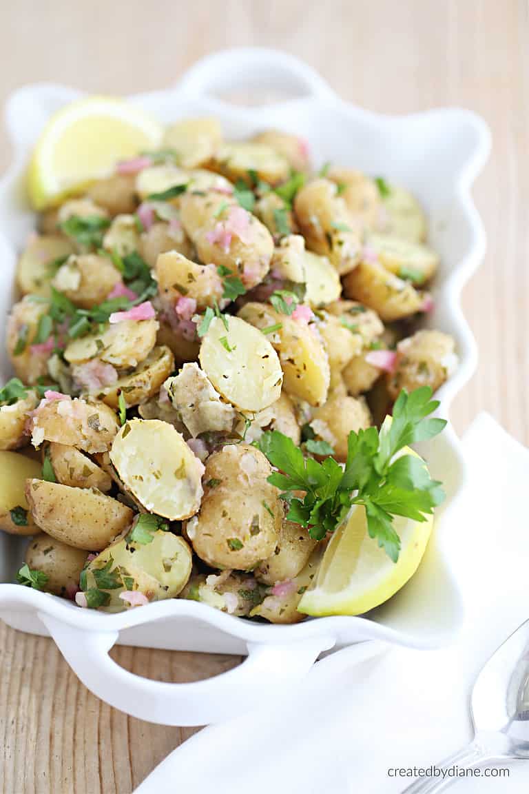 Greek no-mayo Lemon Potato Salad Recipe createdbydiane.com