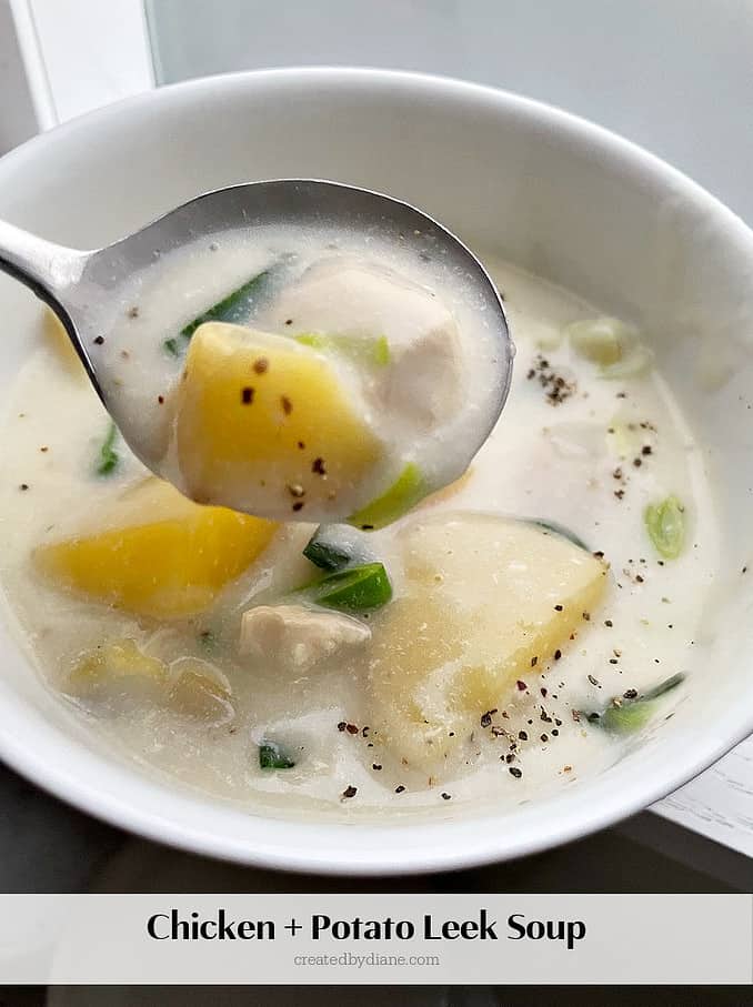 chicken and potato leek soup recipe at createdbydiane.com