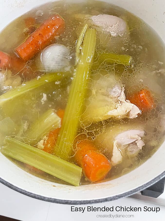 cooking chicken soup carrot, onion, celery, chicken