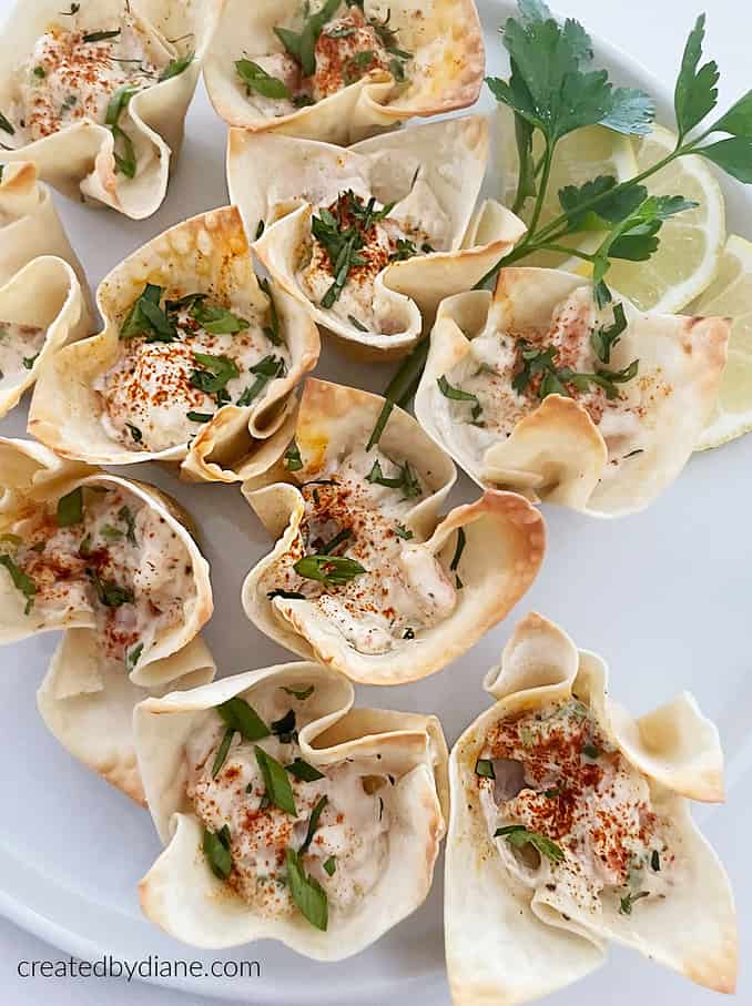 filled baked wontons, choose your favorite dip, filling for easy appetizers, fun dinners, createdbydiane.com