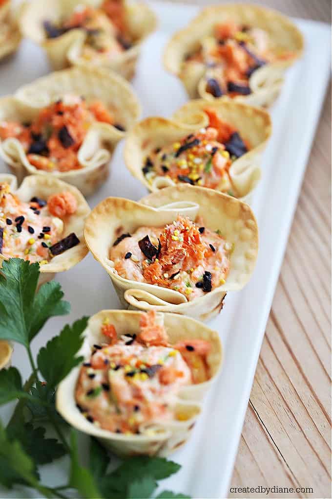 salmon wonton cups, easy appetizer createdbydiane.com