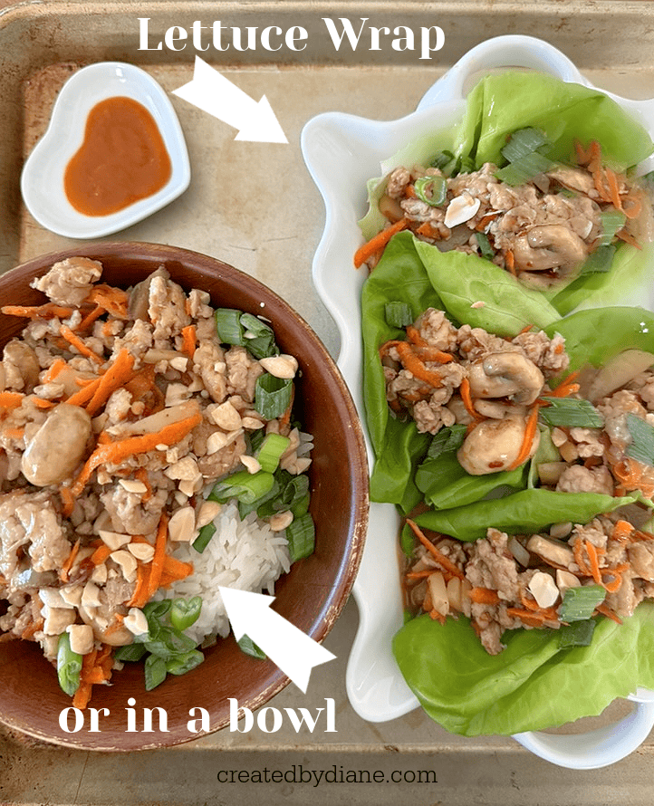 chicken lettuce wraps or in a bowl createdbydiane.com