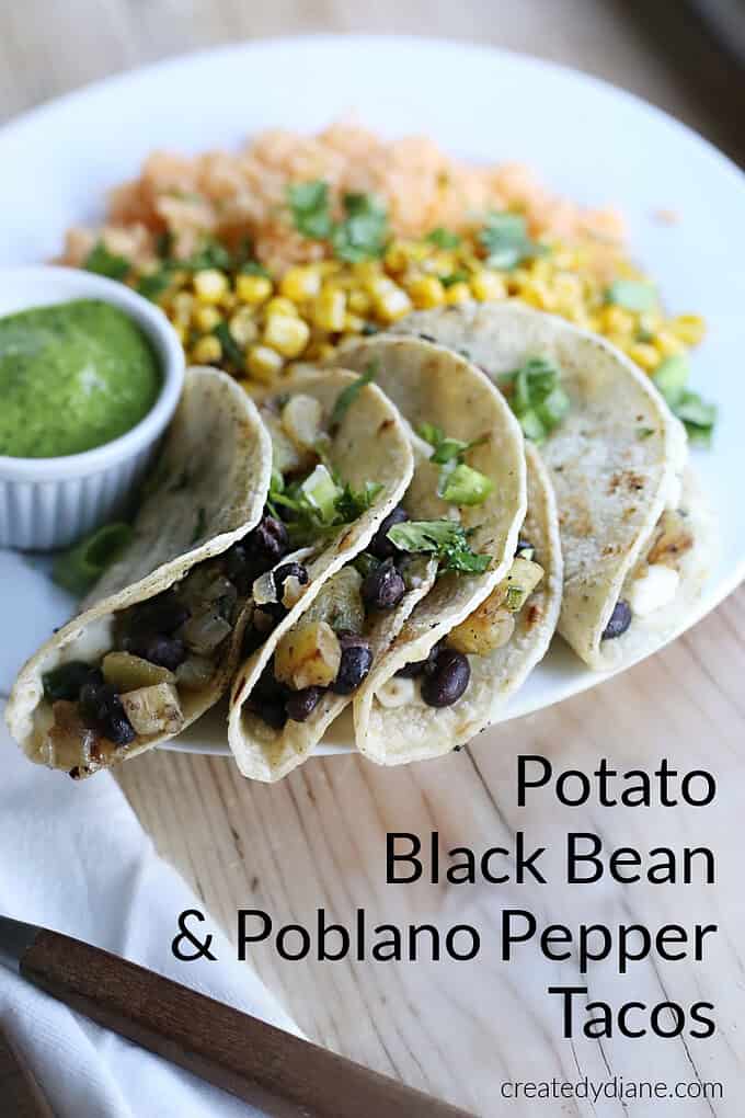 Potato, black bean, and poblano pepper tacos createdbydiane