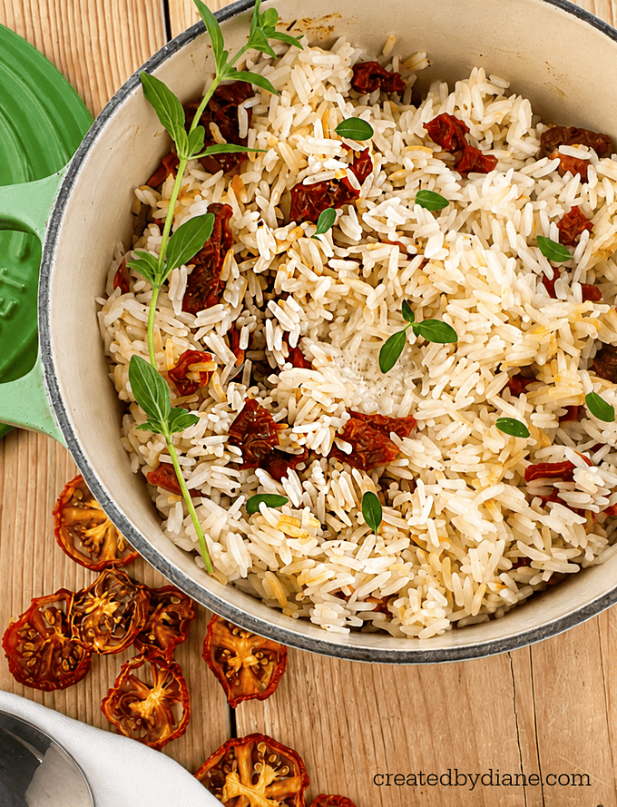 easy sun dried tomato rice recipe on the stove