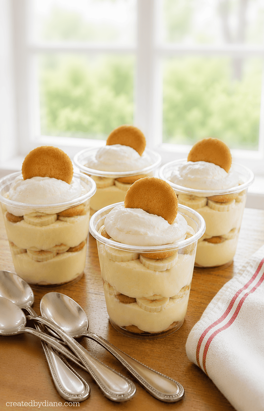 EASY BANANA MOUSSE in cups, perfect for quick esay dessert, camping, potluck, beach days createdbydiane