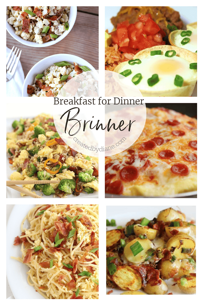 breakfast for dinner: Brinner fried rice, omelets that taste like pizza, pasta for a fun breakfast flavor options and fried rice with lots of vegetables